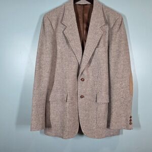 Vintage Pendleton Tweed Blazer Elbow Patches Tan/Brown Wool Sport Coat 42 Long